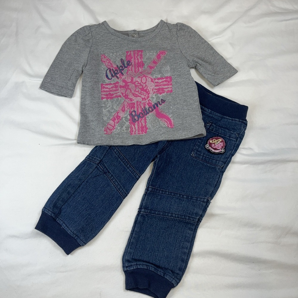 Vintage Apple Bottom Jeans Girls Infant Baby 12 months 2 piece Set Jeans